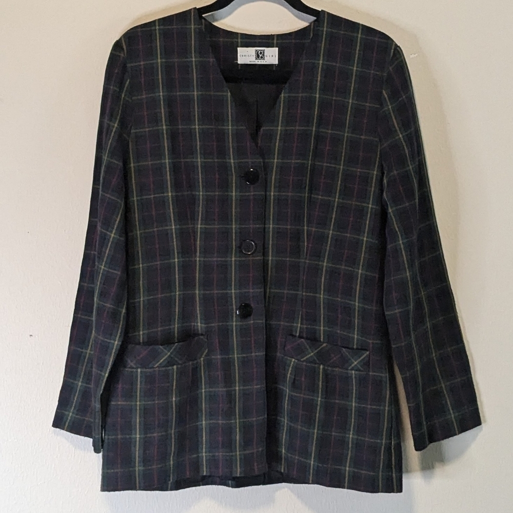 Vintage 80s Christy Girl 3 Button Plaid Blazer Sz 8 Academia Preppy Collegiate